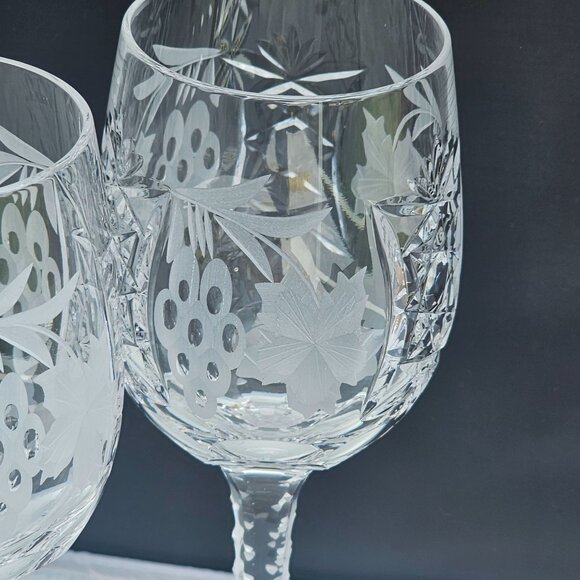 2 Nachtman Traube Wine Glass 7.25" grapes cut crystal star vtg notched stem - Picture 3 of 8